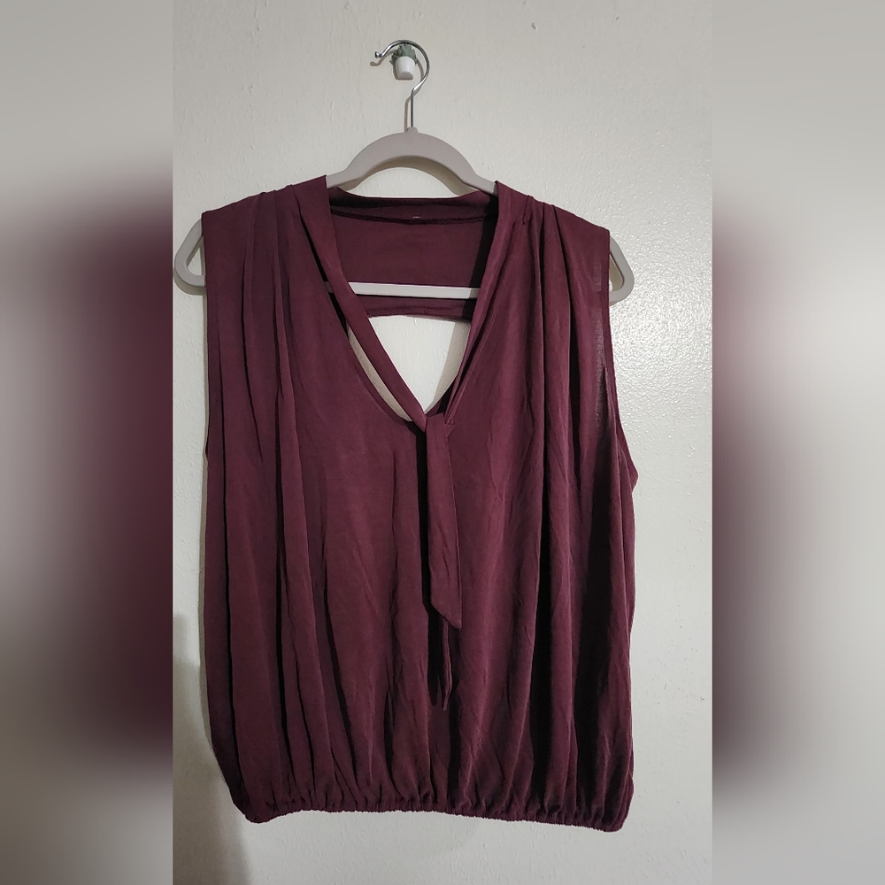 Free People Burgundy Relaxed Cut Out Tank Top Oversize M